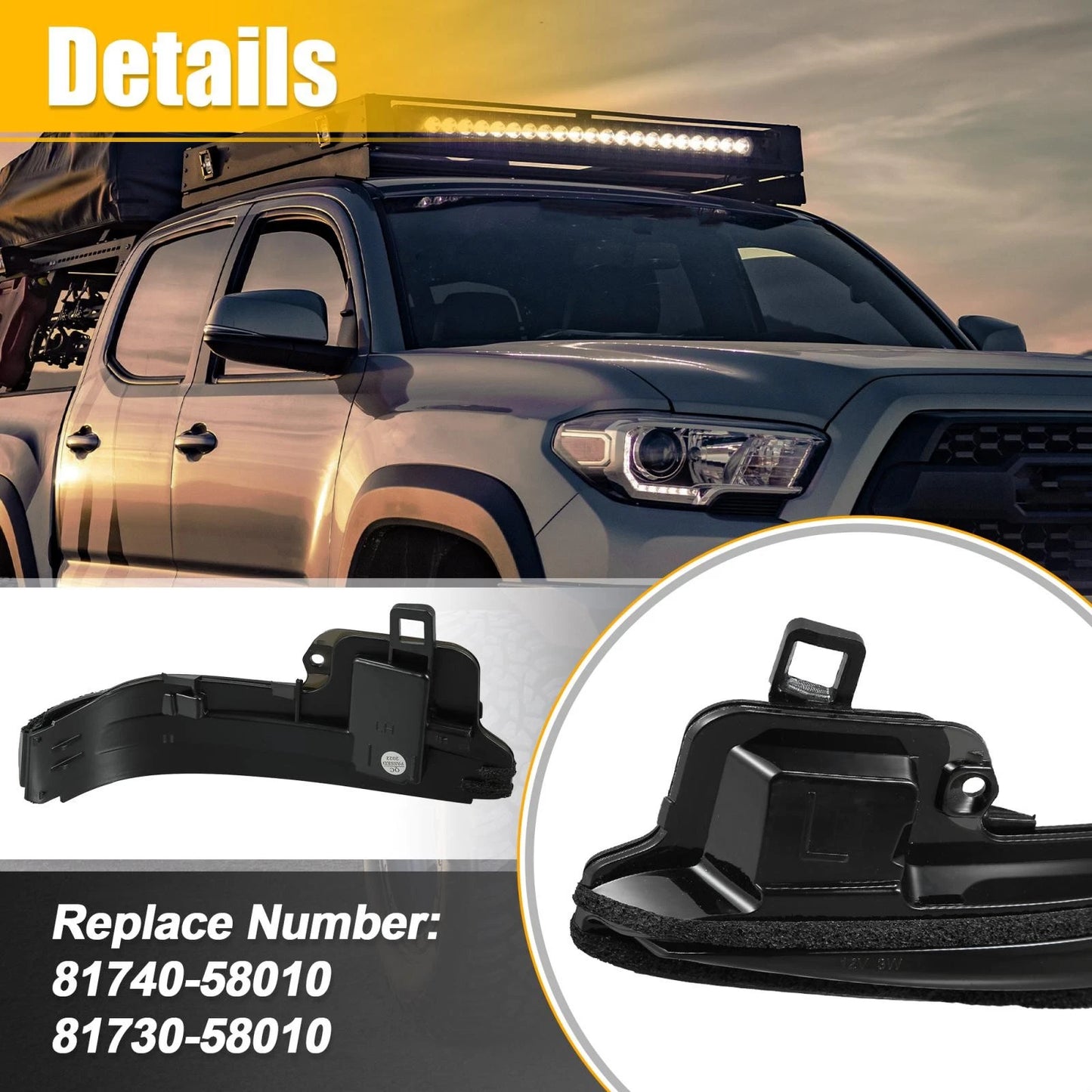 Amber Mirror Turn Signal Lights for Toyota (2016-2023) 81740-58010 81730-58010