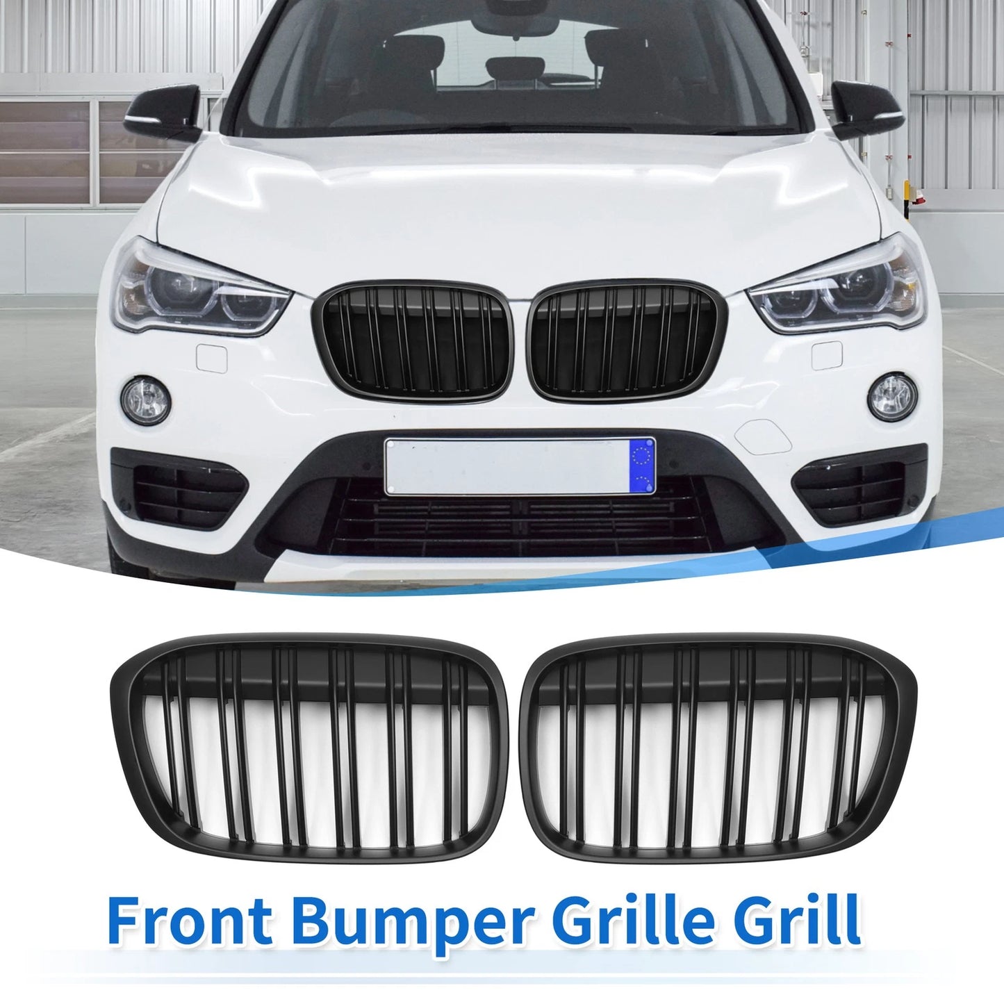 Front Upper Bumper Grille for BMW X1 F48 2016-2022 Matte Black ()