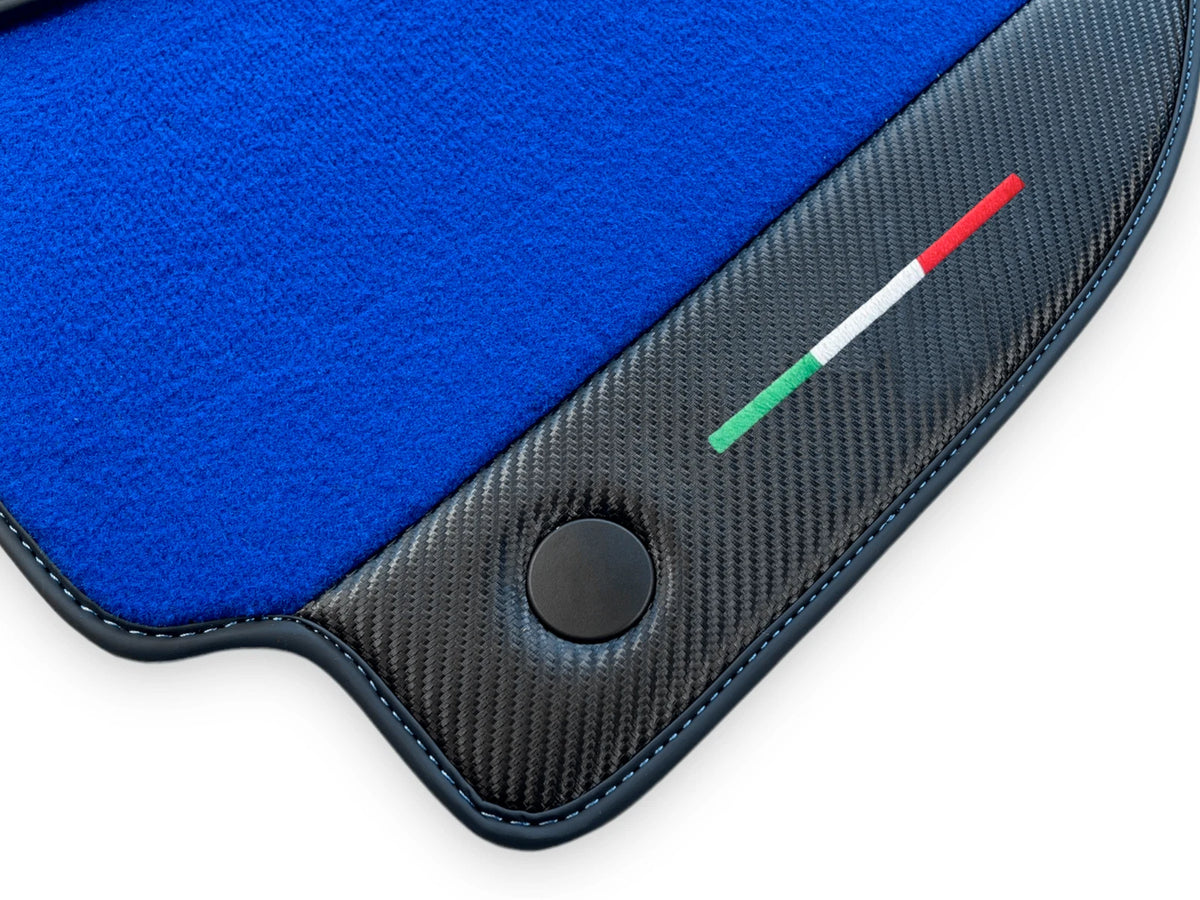 Blue Floor Mats for Ferrari 488 Spider - Carbon Fiber Leather (2015-2020)