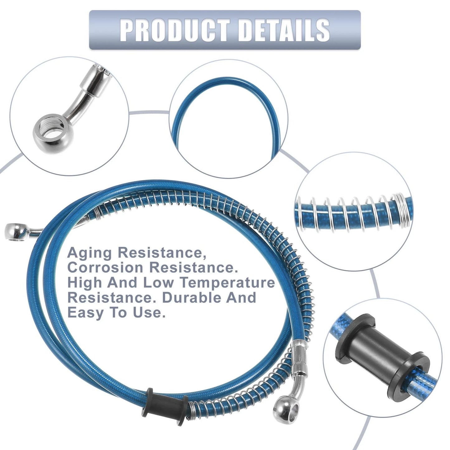 Brake Line / 51.18" x 10mm / Motorcycle Hydraulic Oil Hose Stainless Steel Blue