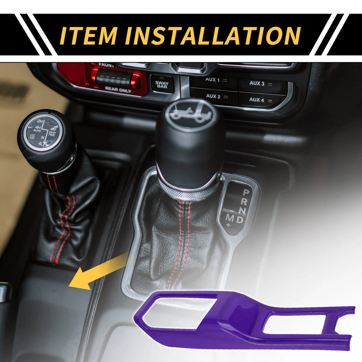 4WD Gear Shift Panel Cover for Jeep Wrangler JL JLU 2018-2024 - Purple Trim