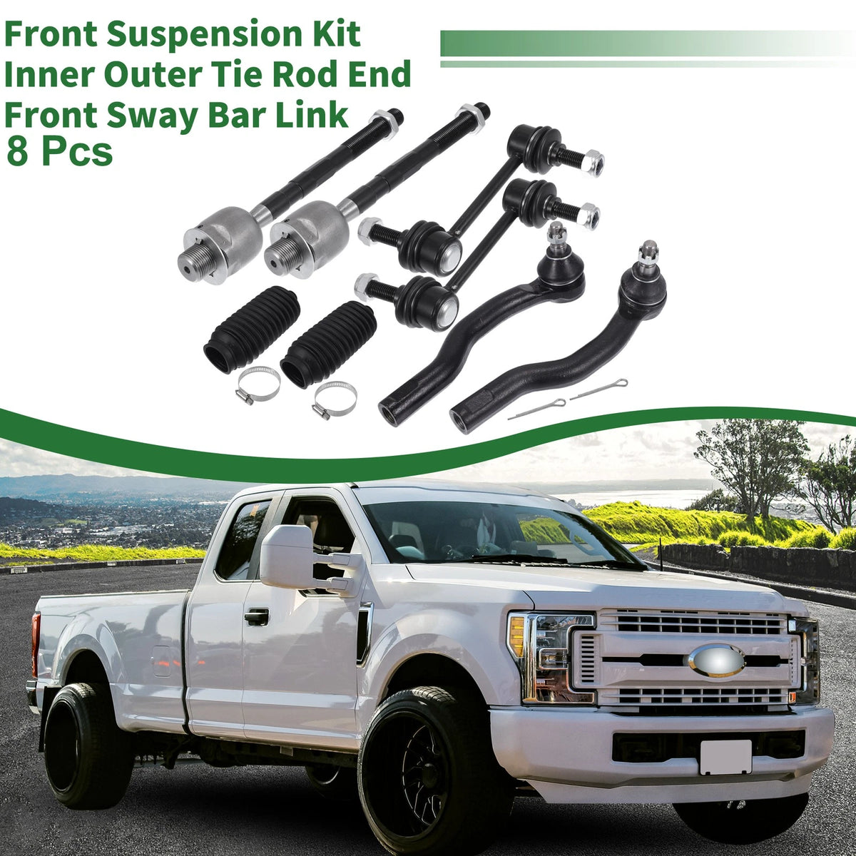 8pcs Front Suspension Kit Tie Rod Ends with Boots for Ford Edge (2007-2014)
