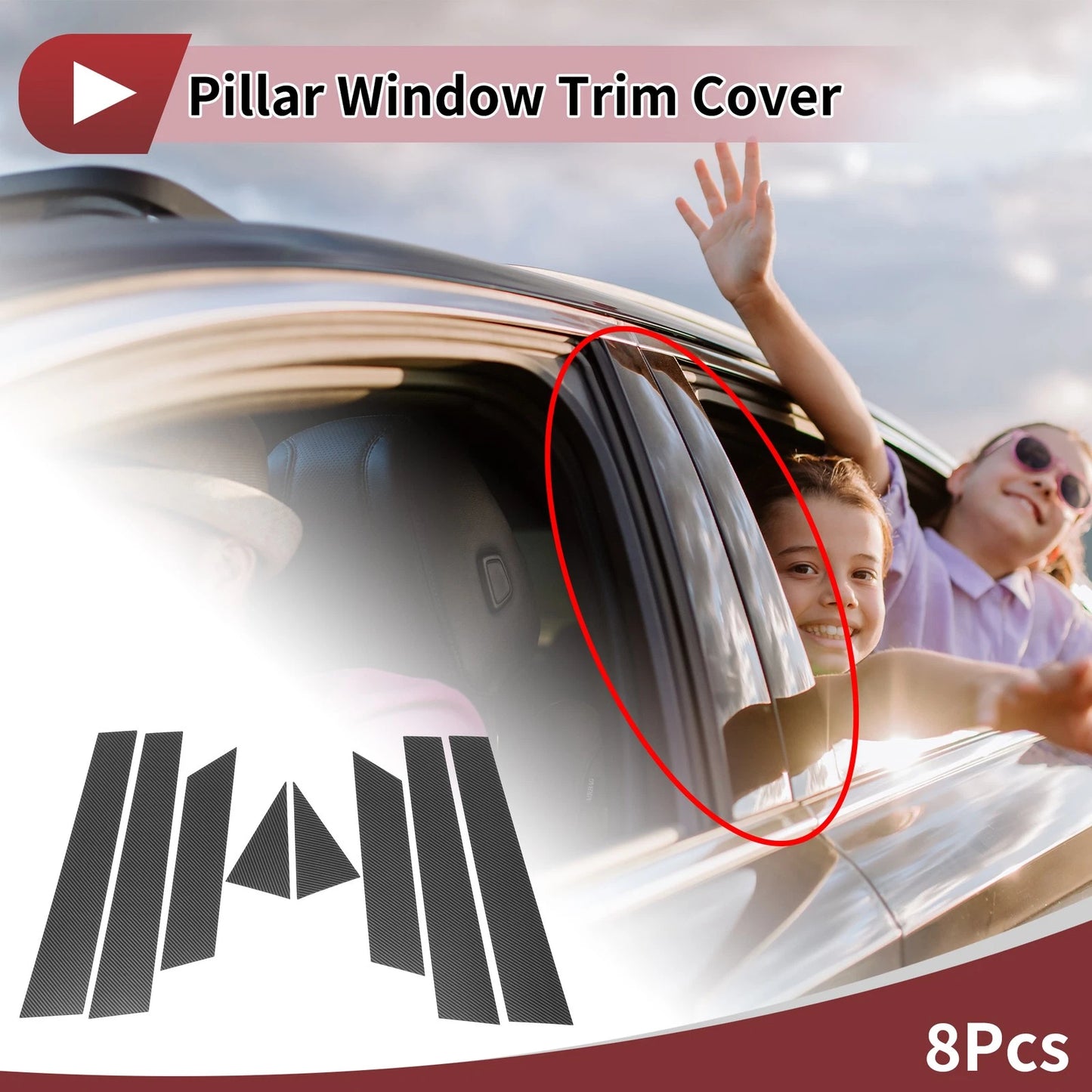8 Pcs Car Door Pillar Trim for Nissan Altima (2013-2018) Black Carbon Fiber