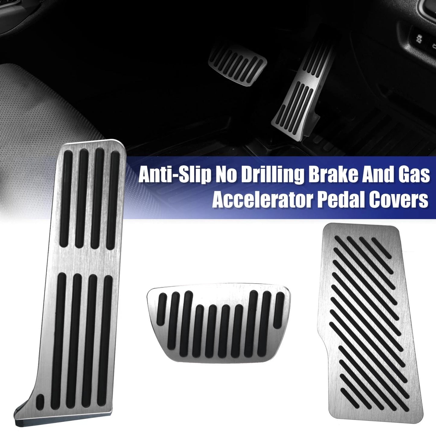 3 x Silver Tone Non-Slip Brake Gas Rest Pedals for Toyota Camry (2018-2022)