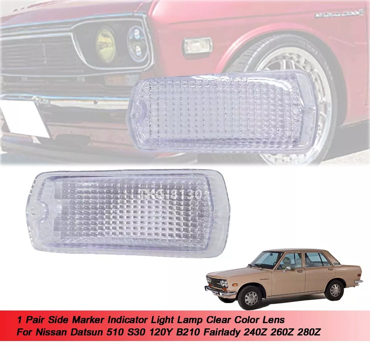 2 x Side Marker Lights Clear Lens for Nissan Datsun Fairlady 510 120Y 240Z (1968-1973)