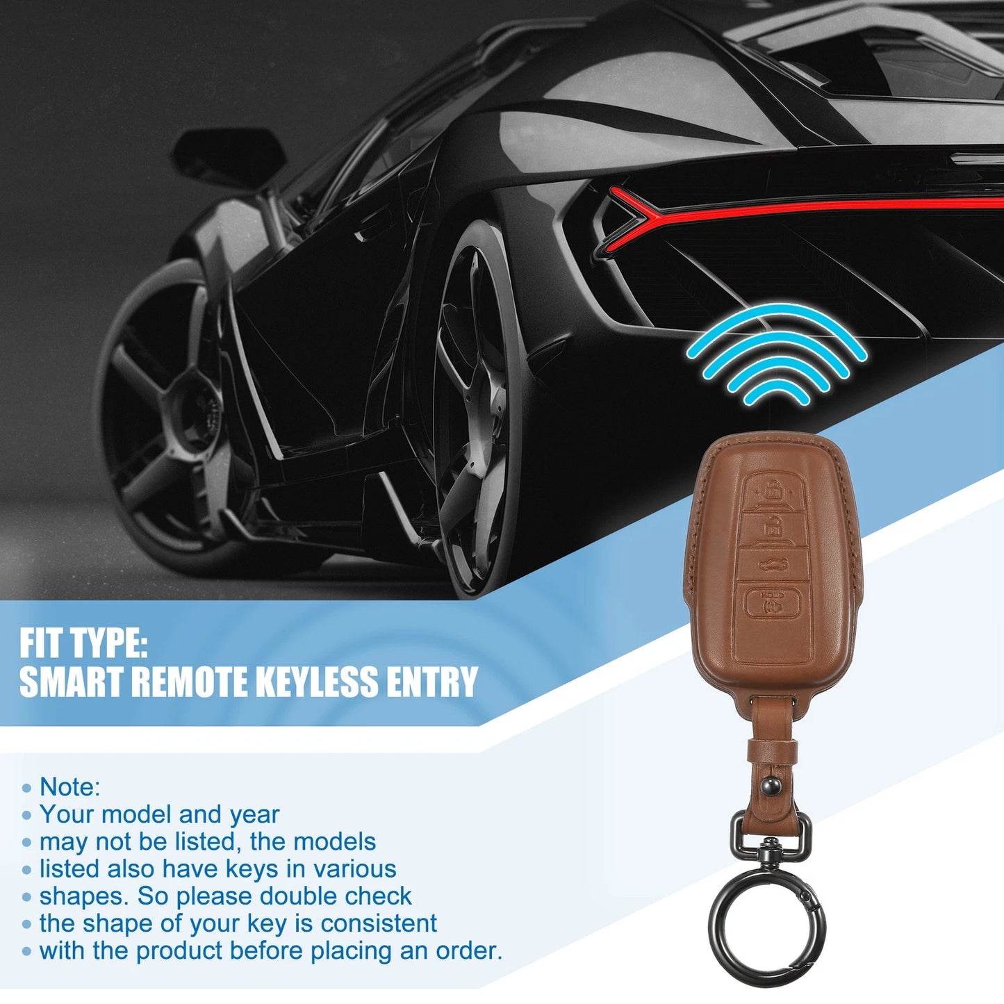 Car Key Fob Cover with Keychain Faux Leather for Toyota RAV4 Highlander (2019-2023)