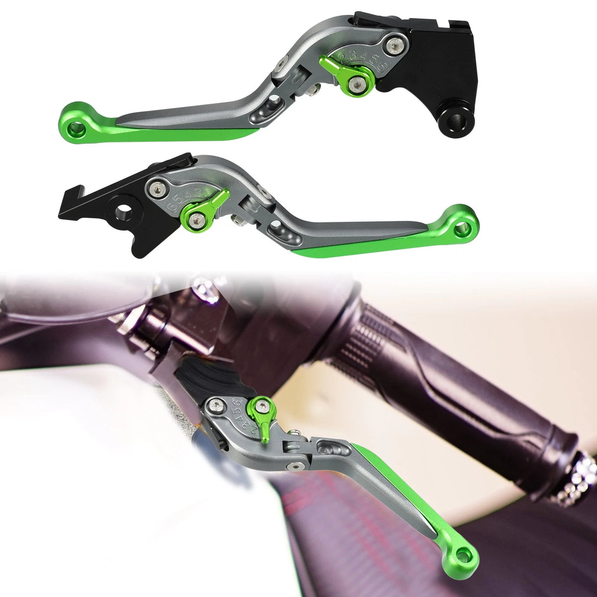 2 x Brake Clutch Levers Titanium Tone Green for Kawasaki Z250SL