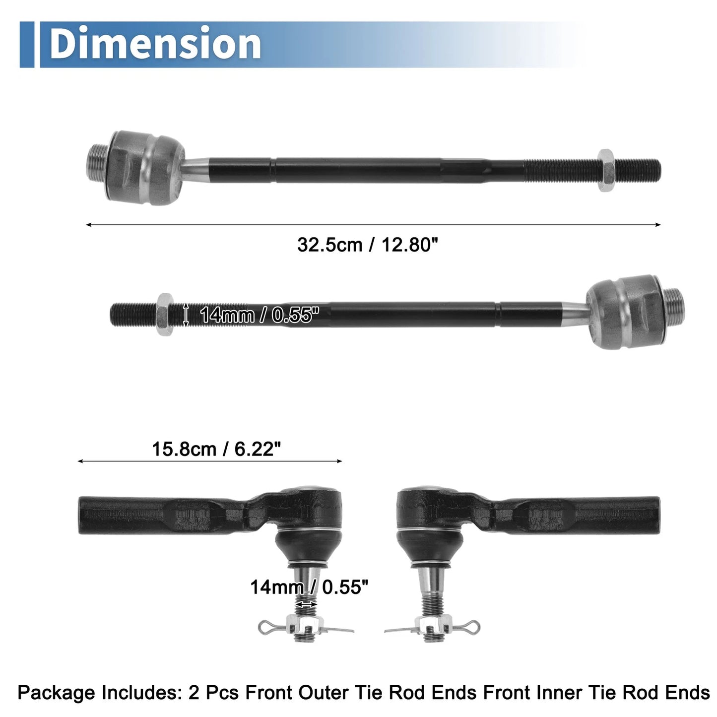 4x Front Inner Outer Tie Rod End Link for GMC Savana 1500 (2003-2014)