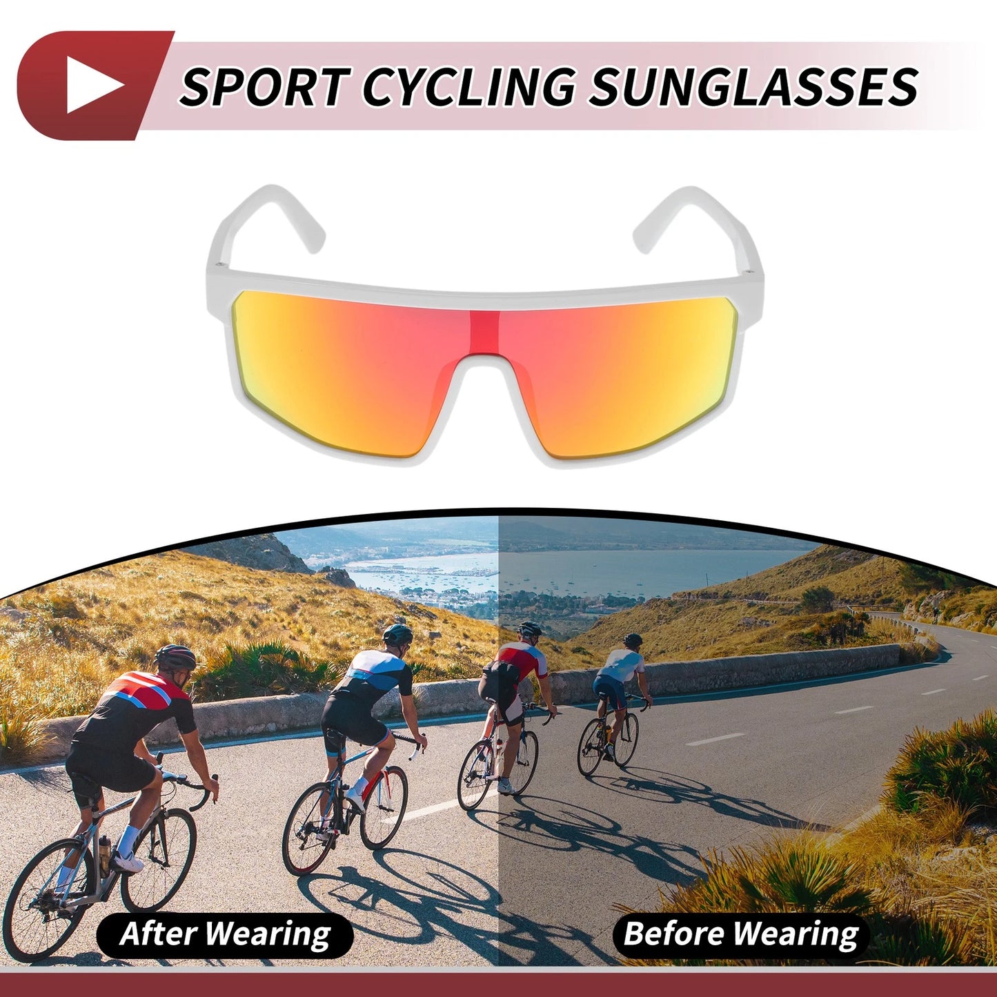 1 x Motorcycle Riding Goggles Red Lens White Frame PC Cycling Sunglasses