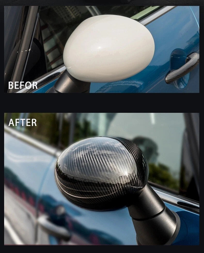 Real Carbon Fiber Rear View Mirror Cover Cap Fit For 2002-2006 Mini Cooper R53