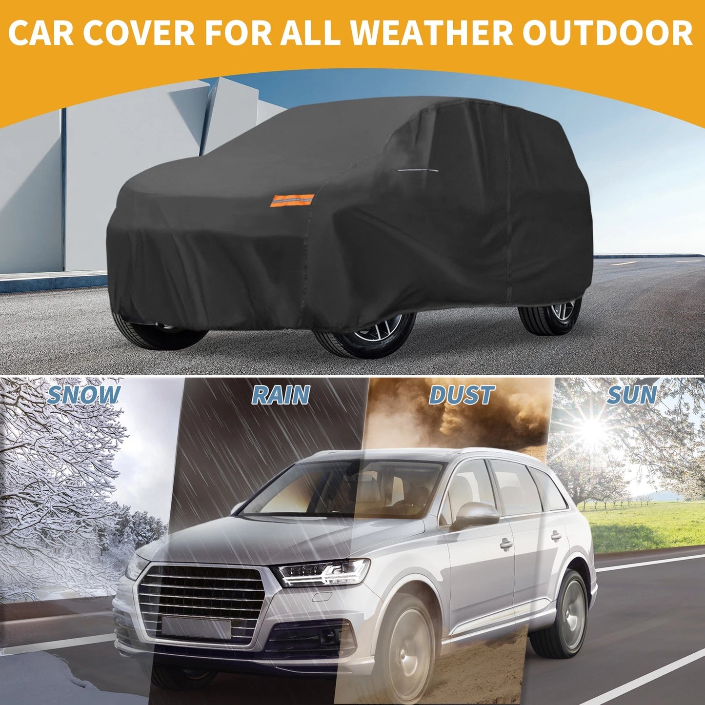Waterproof All Weather Car Cover for Jeep Grand Cherokee (2002-2023) Black 210D