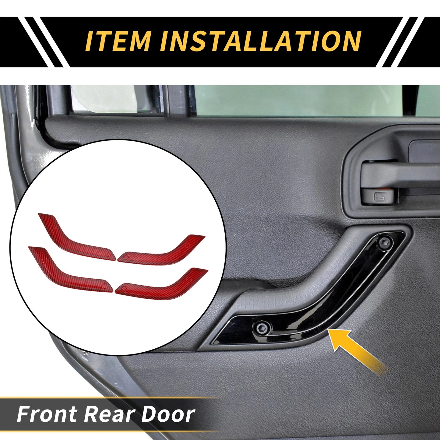 Red Carbon Fiber Front Rear Door Handle Panel Bezel Cover Trims for Jeep