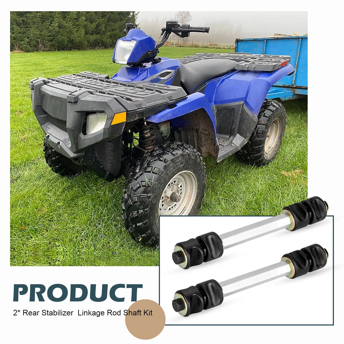 2 x Rear Stabilizer Linkage Rod Shaft Kit for Polaris Ranger 500 (2005–2009)