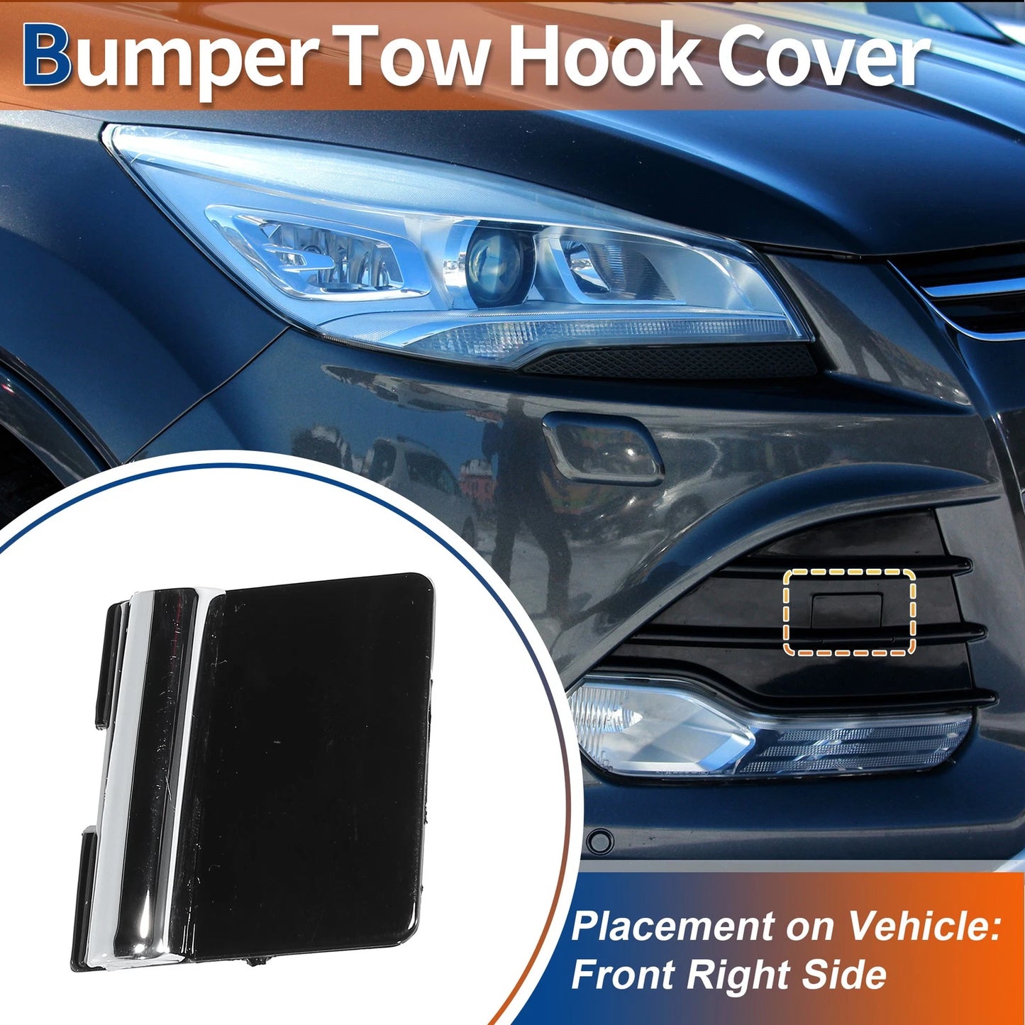 Front Car Bumper Tow Hook Cover for Ford Escape (2013-2019) Black