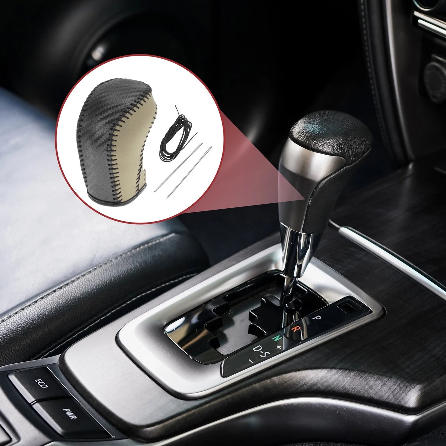 Car Gear Shift Knob Cover for Hyundai Tucson (2015-2018) - 1 x Black Beige