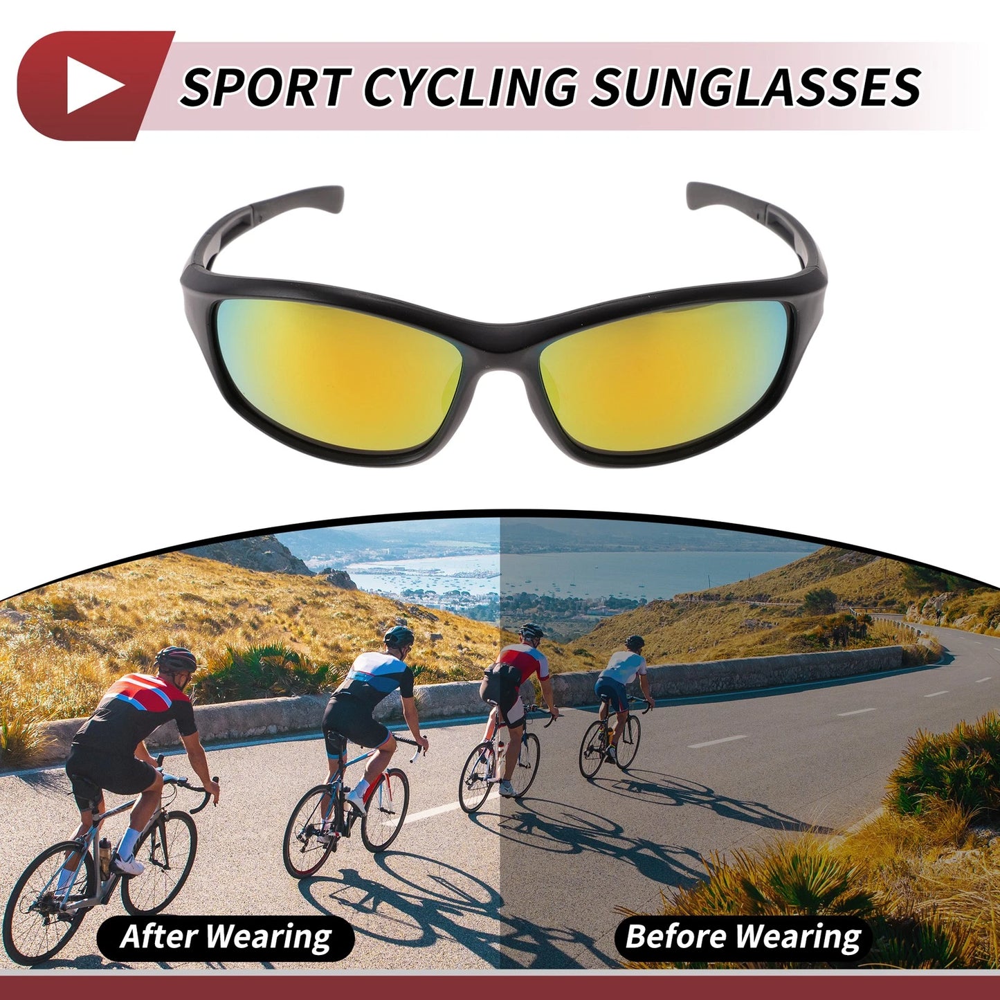 1 x Goggles Motorcycle Riding Red Lens Black Frame PC Cycling Sunglasses
