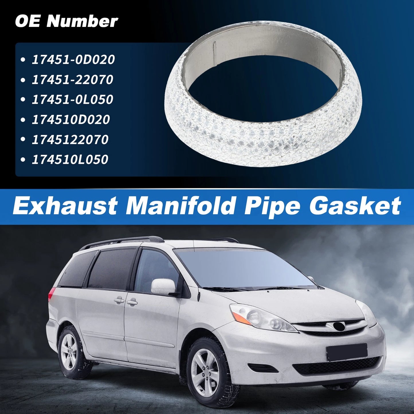 Exhaust Pipe Flange Gasket for Toyota Tacoma, Sienna, Highlander (2005-2023)
