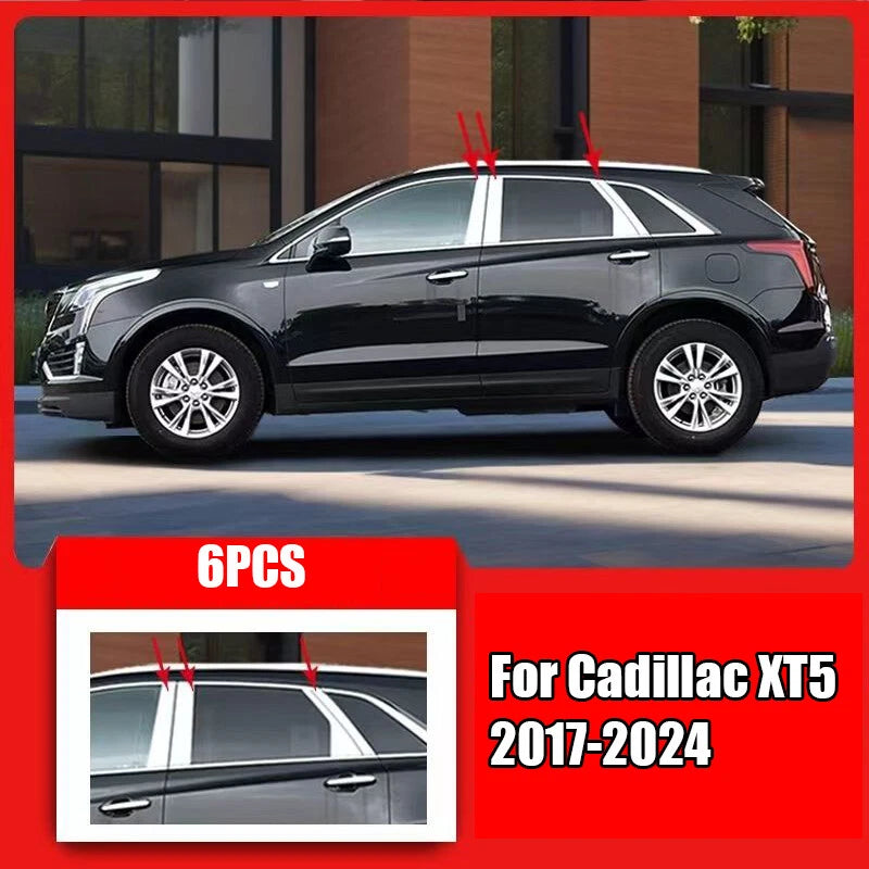 6x Chrome Window BC Pillar Post Cover Trim for Cadillac XT5 (2017–2024)
