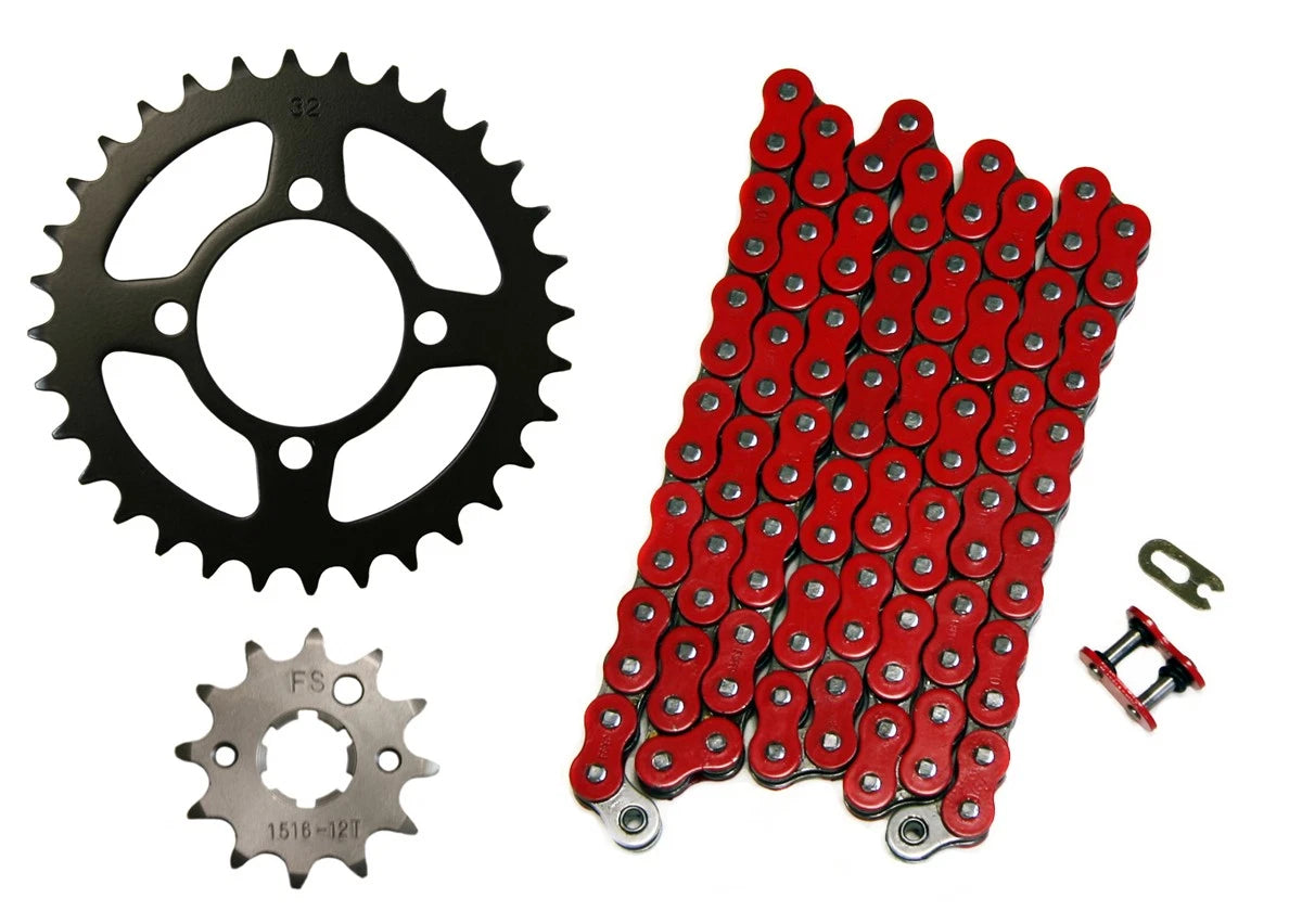 Red 520 O-Ring Chain & 12/32 Sprockets for Yamaha Grizzly 125 (2004–2013)