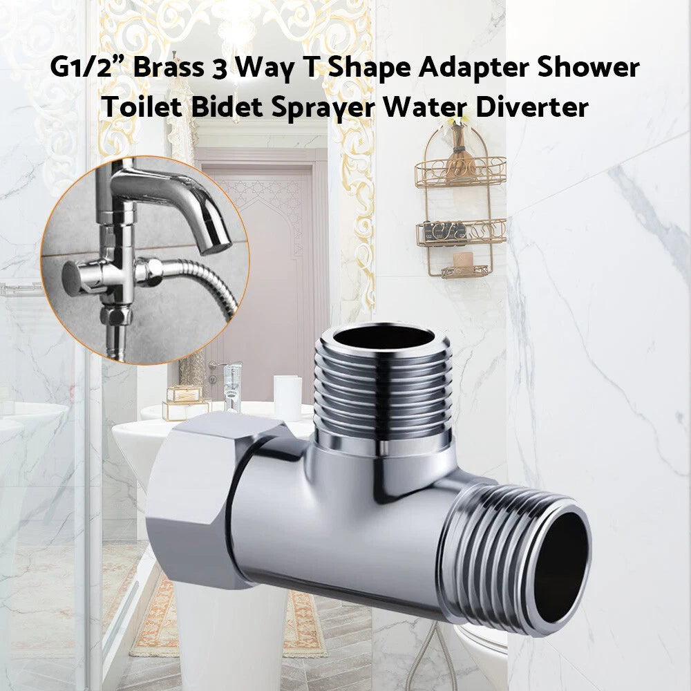 T Connector Bidet Adapter Valve for Toilet Shattaf Brass Chrome (AU)