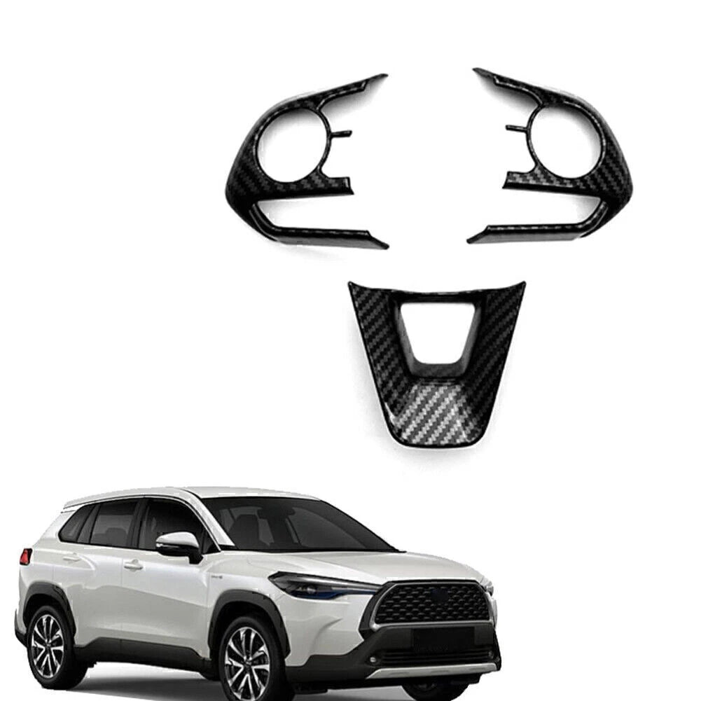 3pcs Carbon Fiber Steering Wheel Frame Cover Trim for Toyota Corolla (2019-2022)