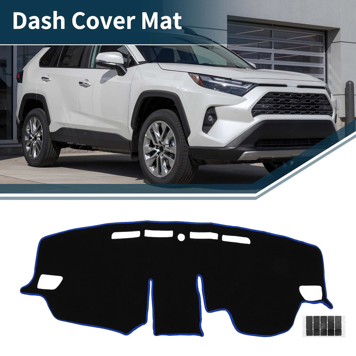 Dashboard Cover Mat for Toyota RAV4 (2019-2024) - Black Blue 1 Set