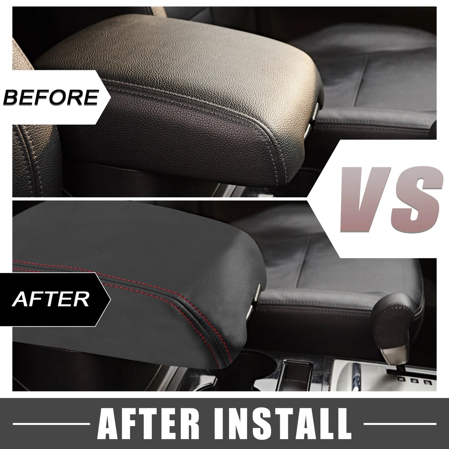 Armrest Cover for Dodge Durango (2011-2021) Black with Red Stitches