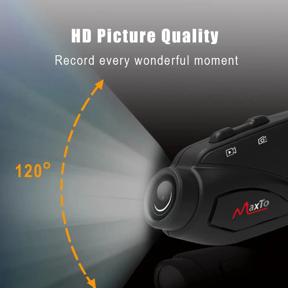 Maxto M3S Motorcycle Helmet Headset Intercom with 2K Video Recorder