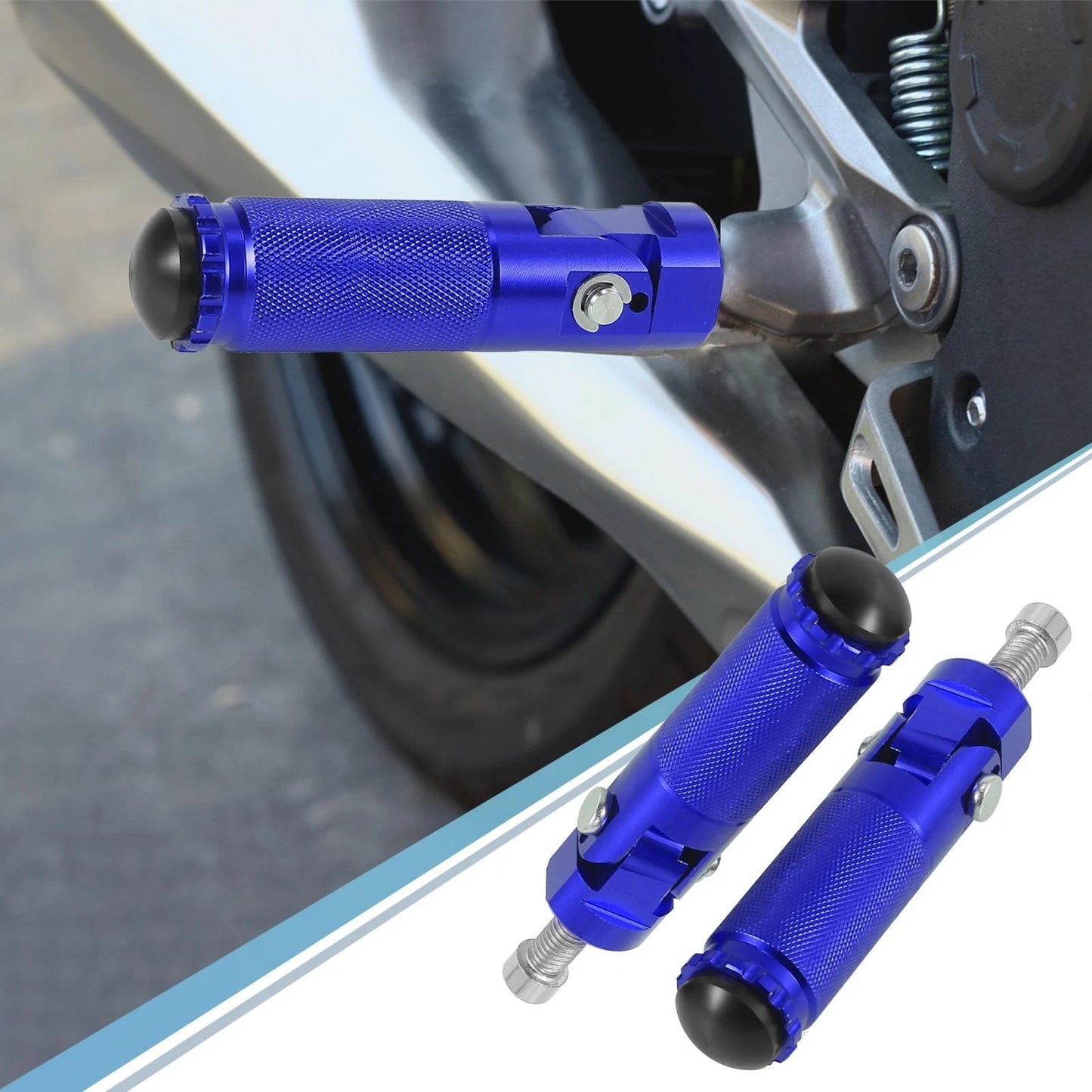 Pair 2 x 8mm Aluminum Alloy Rearset Footrest Footpeg Blue for Motorcycle