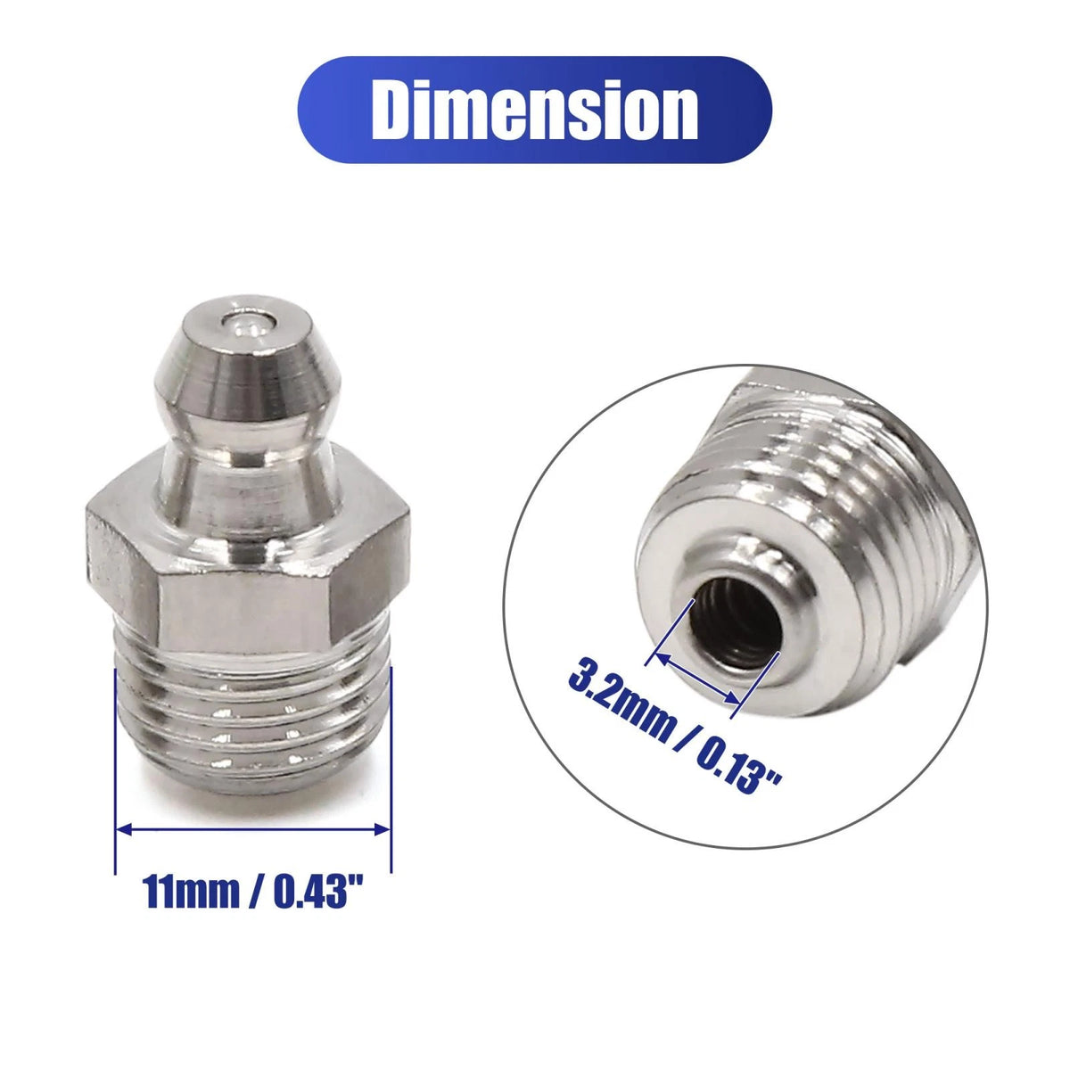 3 x M10 x 1 Stainless Steel Grease Nipple Fitting for Motorcycle Car