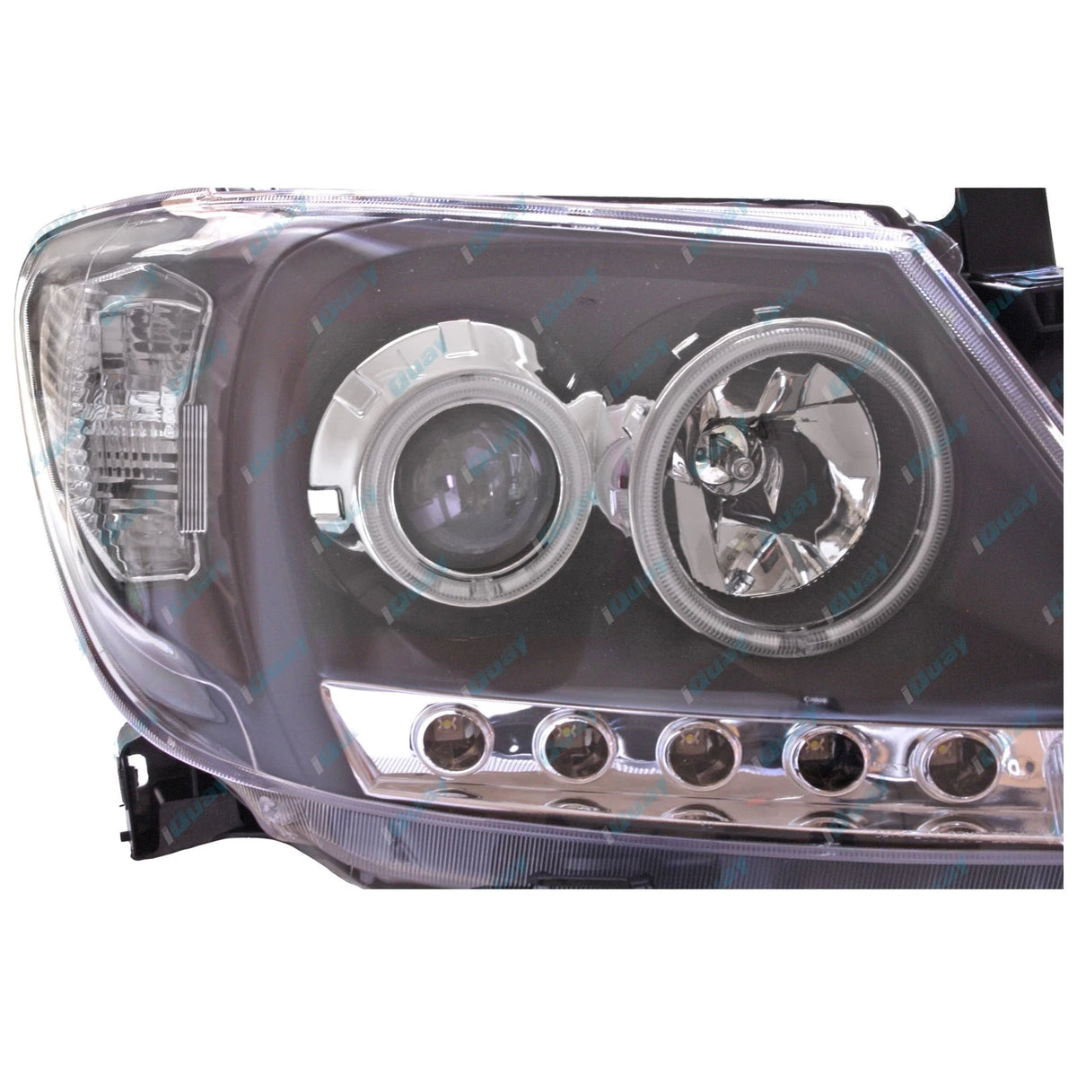 LED DRL Angel Eye Projector Headlights for Toyota Hilux 2005-2011 Black