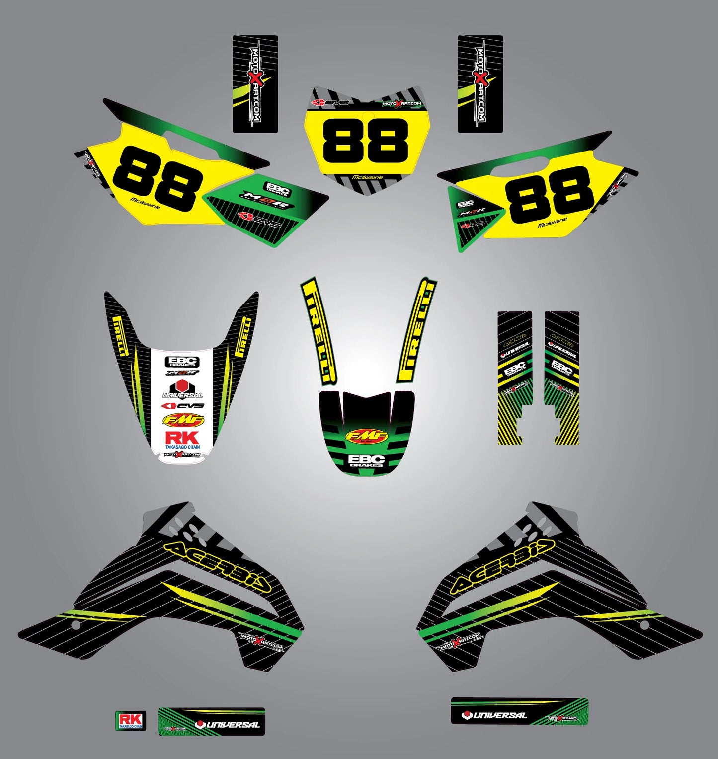 Custom Graphic Kit for Kawasaki KLX 140 (2008-2014) - Factory Style Decals