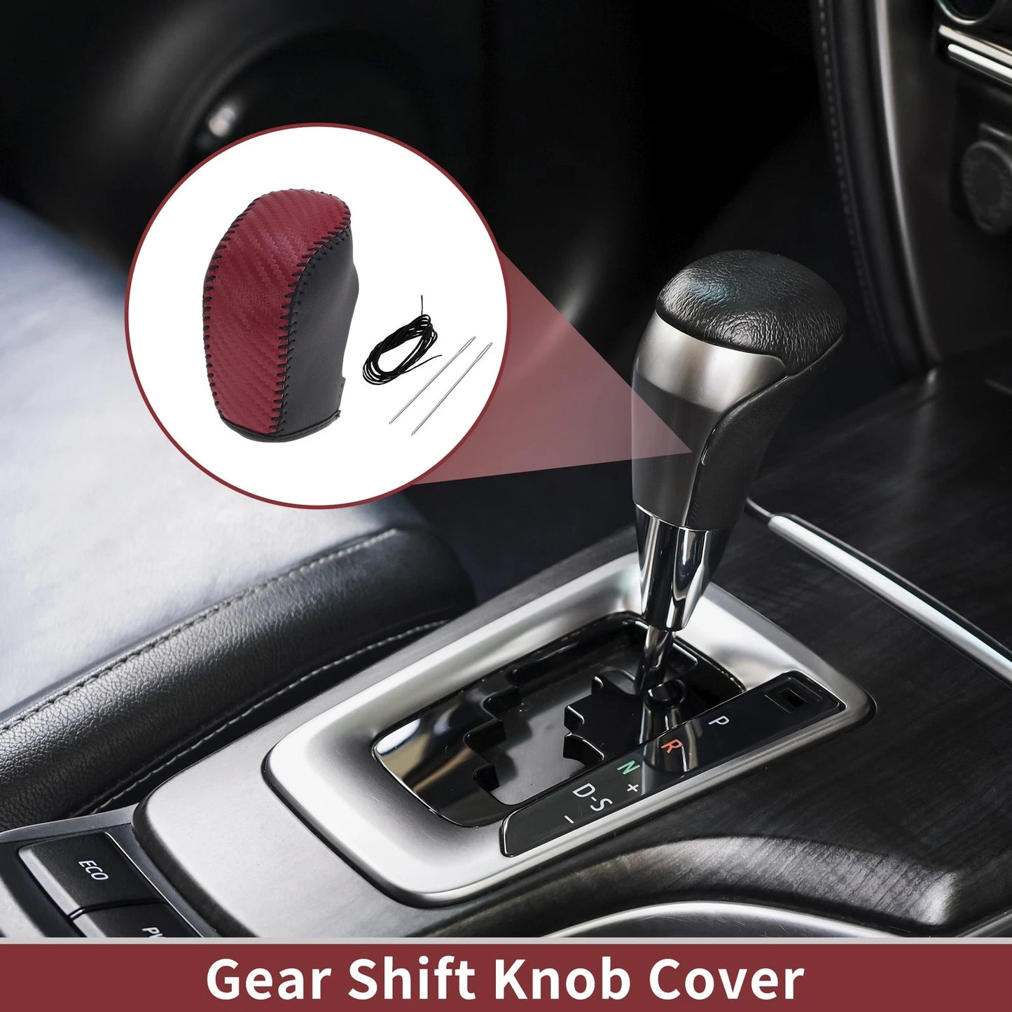 Car Gear Shift Knob Cover for Hyundai Sonata 2011-2014 Black Red Faux Leather