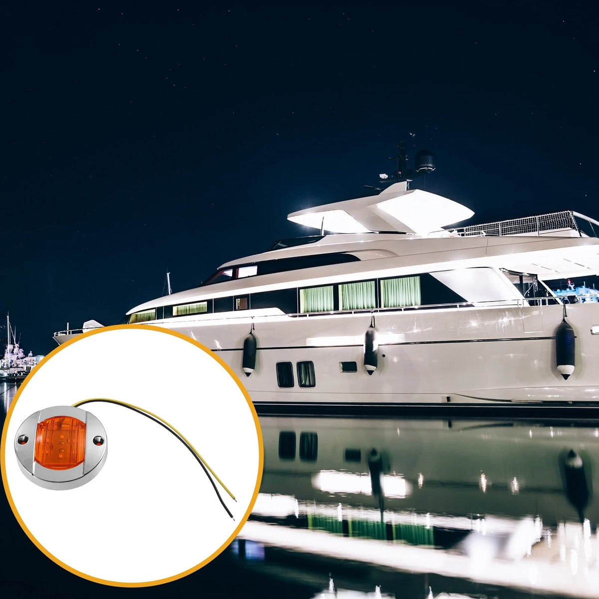 4 Pcs Interior Round Marine Boat Light with 6 LEDs Amber for Boat Amber