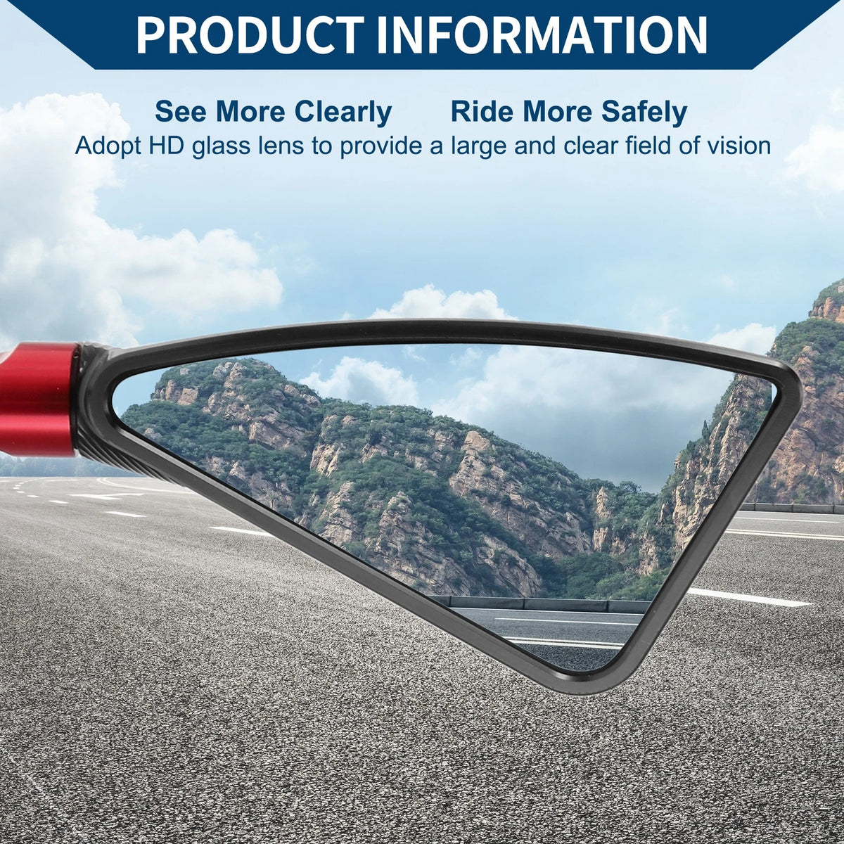 M8/M10 2 x Rear View Mirrors Triangle Black Red Aluminum Alloy for Motorcycle