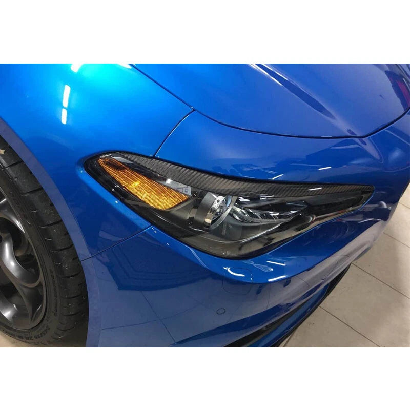 Carbon Fiber Headlight Eyelid Cover Eyebrow Trim For Alfa Romeo Giulia 2017-2018