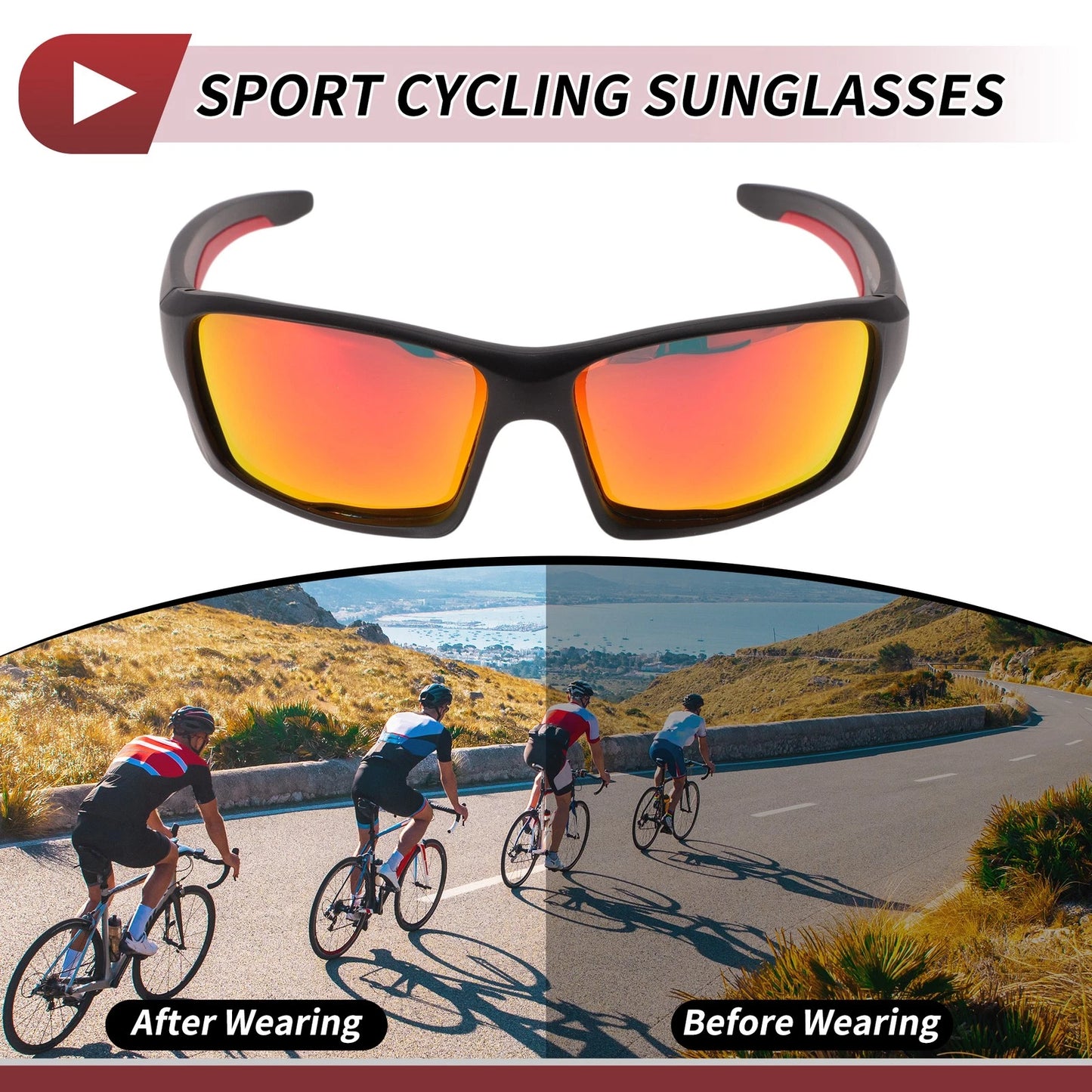 Riding Goggles Red Lens Black Frame Tri-acetel Cellulose for MakeModel