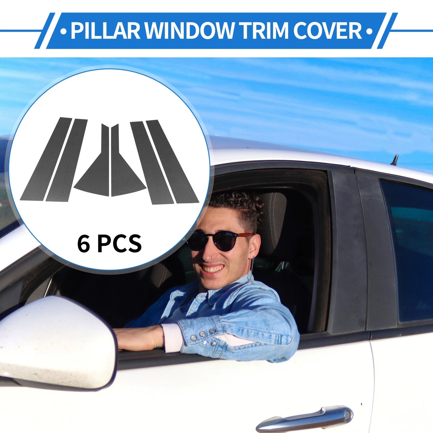 6 Pcs Door Pillar Window Trim for Kia Seltos (2020-2023) Carbon Fiber Black