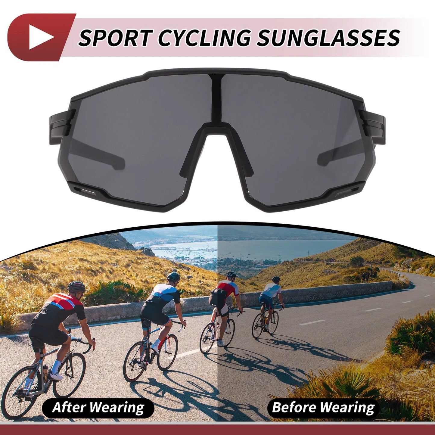 Riding Goggles for Motorcycle UV400 Black Lens Black Frame Cycling Sunglasses