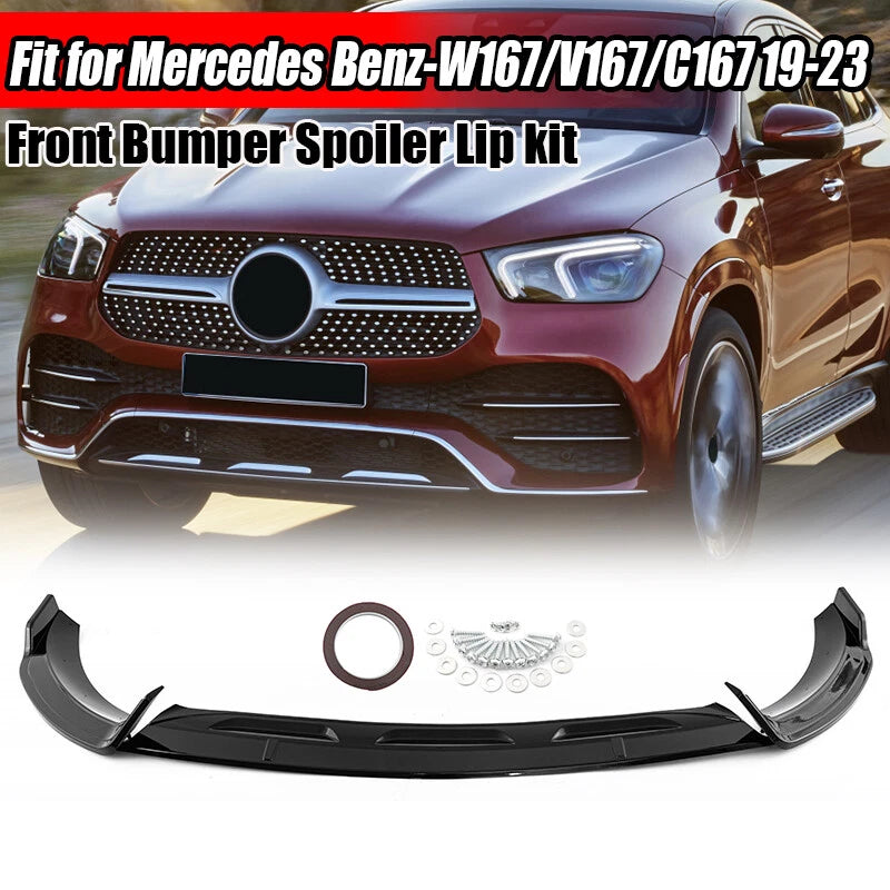 Front Bumper Spoiler Lip Black for Mercedes Benz GLE W167 C167 V167 (2020-2023)