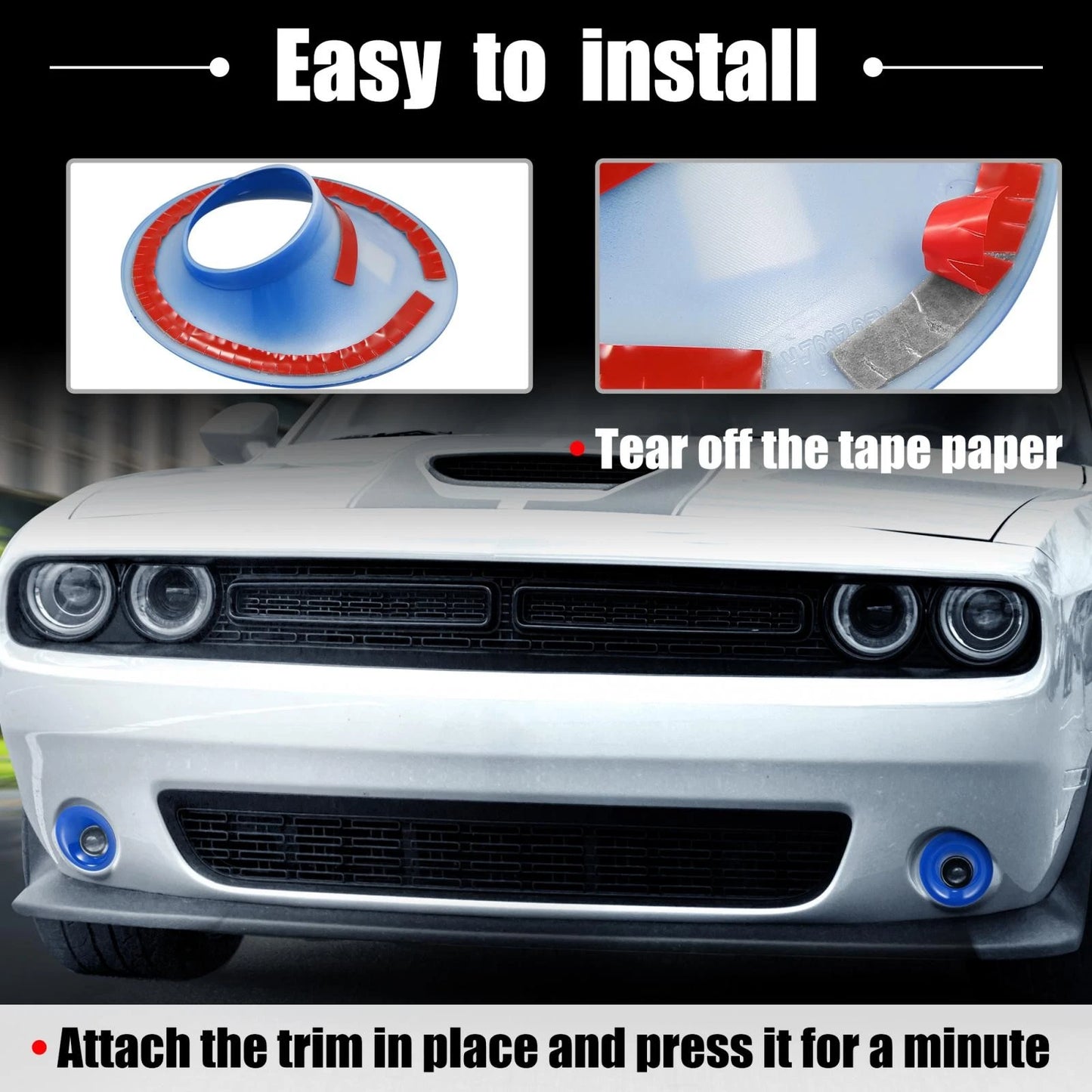 2 x Car ABS Front Fog Light Covers Trim for Dodge Challenger (2015-2020) Blue