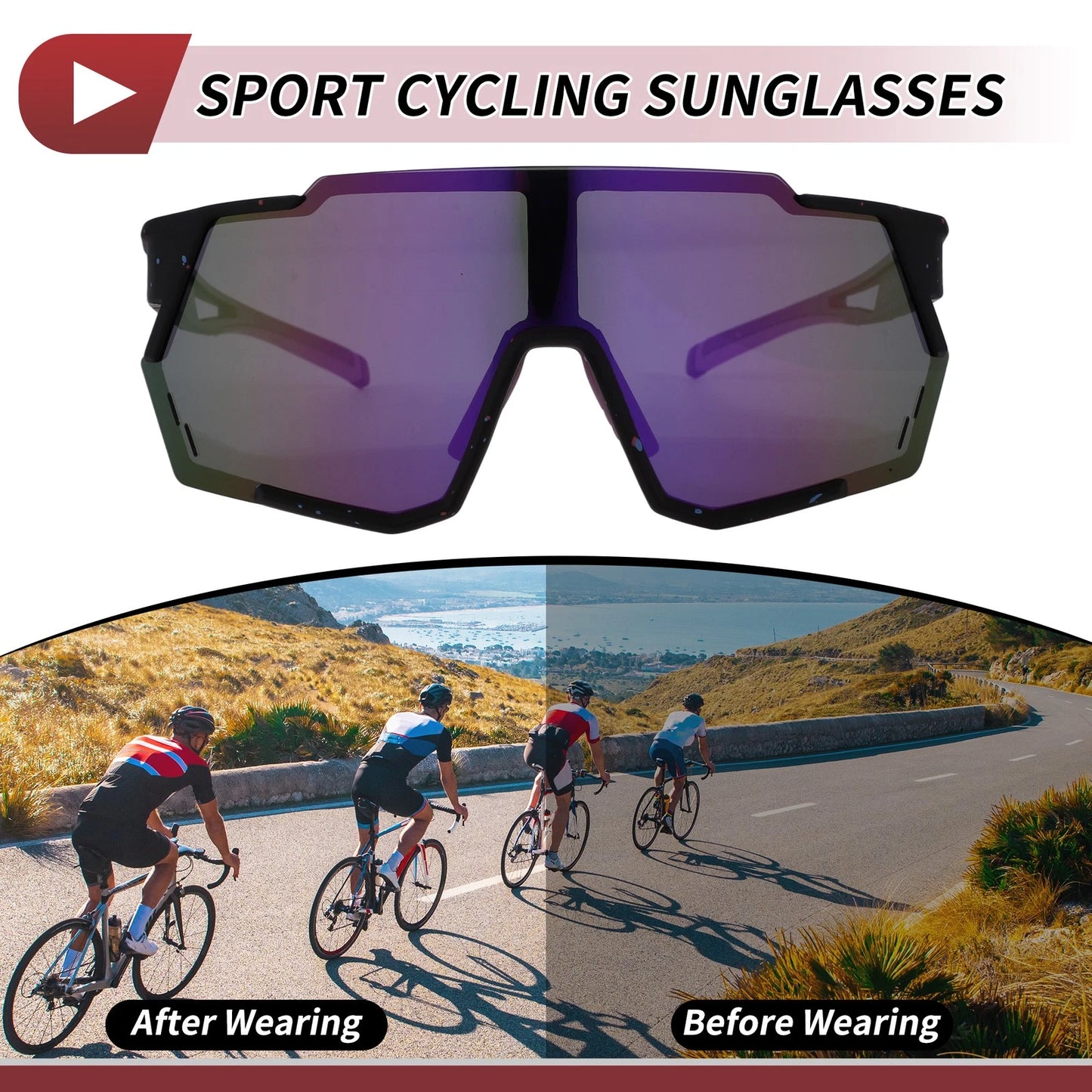 1 x Motorcycle Riding Goggles Purple Black with Blue and Red Dots UV400