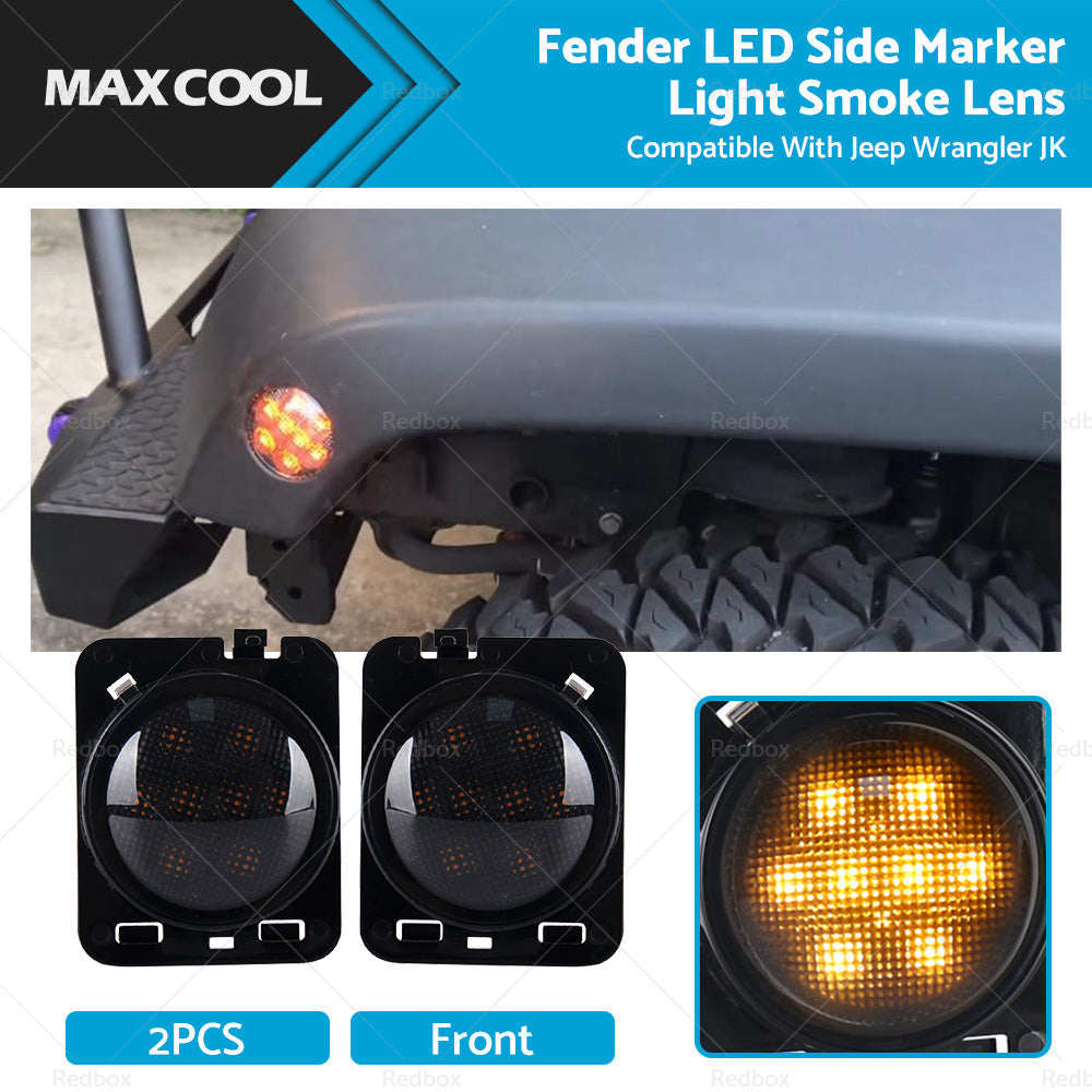 Front LED Side Marker Light Smoke for Jeep Wrangler JK 2007-2018