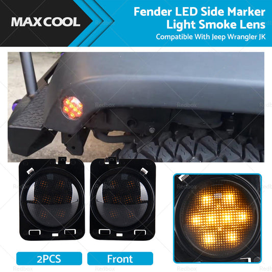 Front LED Side Marker Light Smoke for Jeep Wrangler JK 2007-2018
