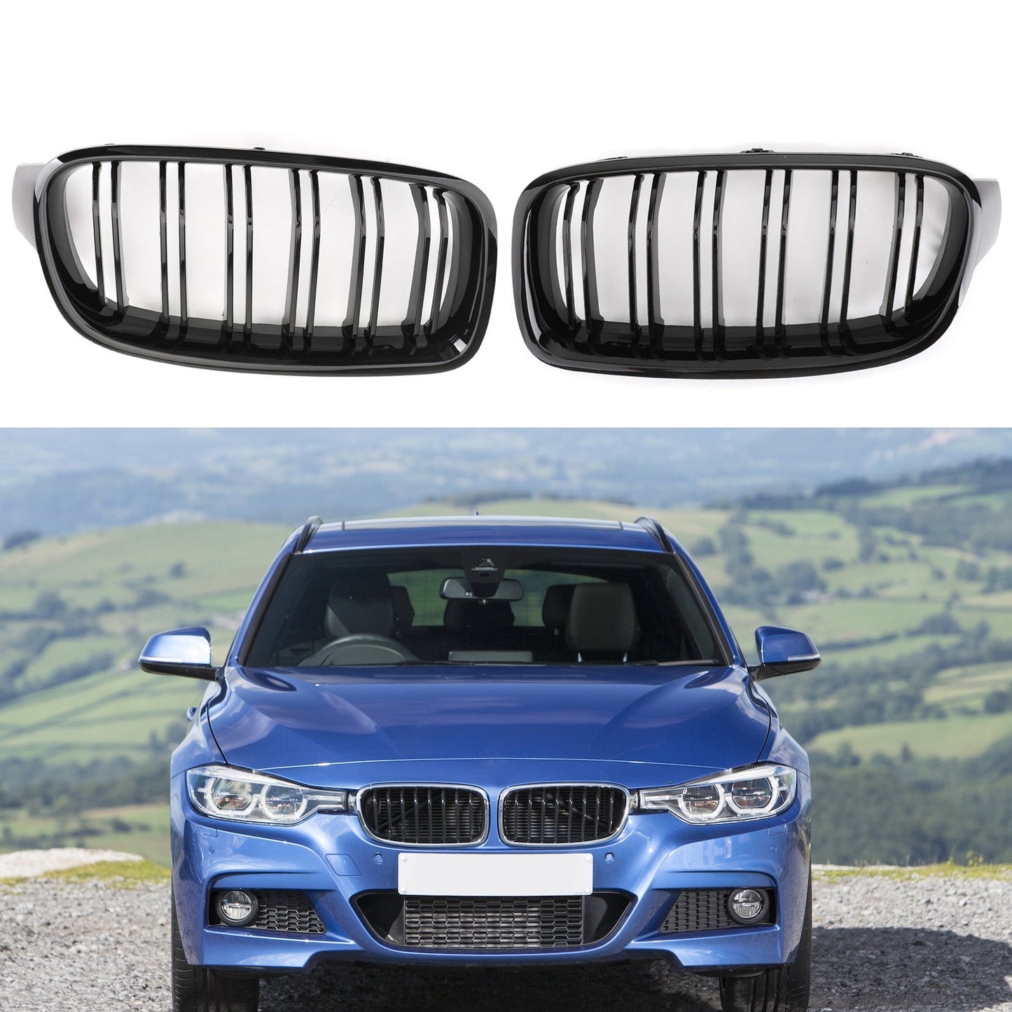 Gloss Black Dual Slats Kidney Grille for BMW 3 Series F30/F35 (2012-2017)