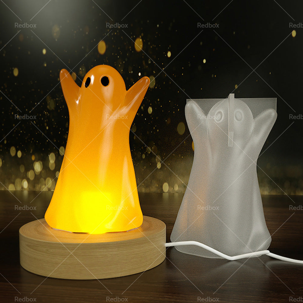 Ghost Mold Halloween Silicone With Wooden Lighted Base Suitable For DIY Resin Epoxy Casting-1