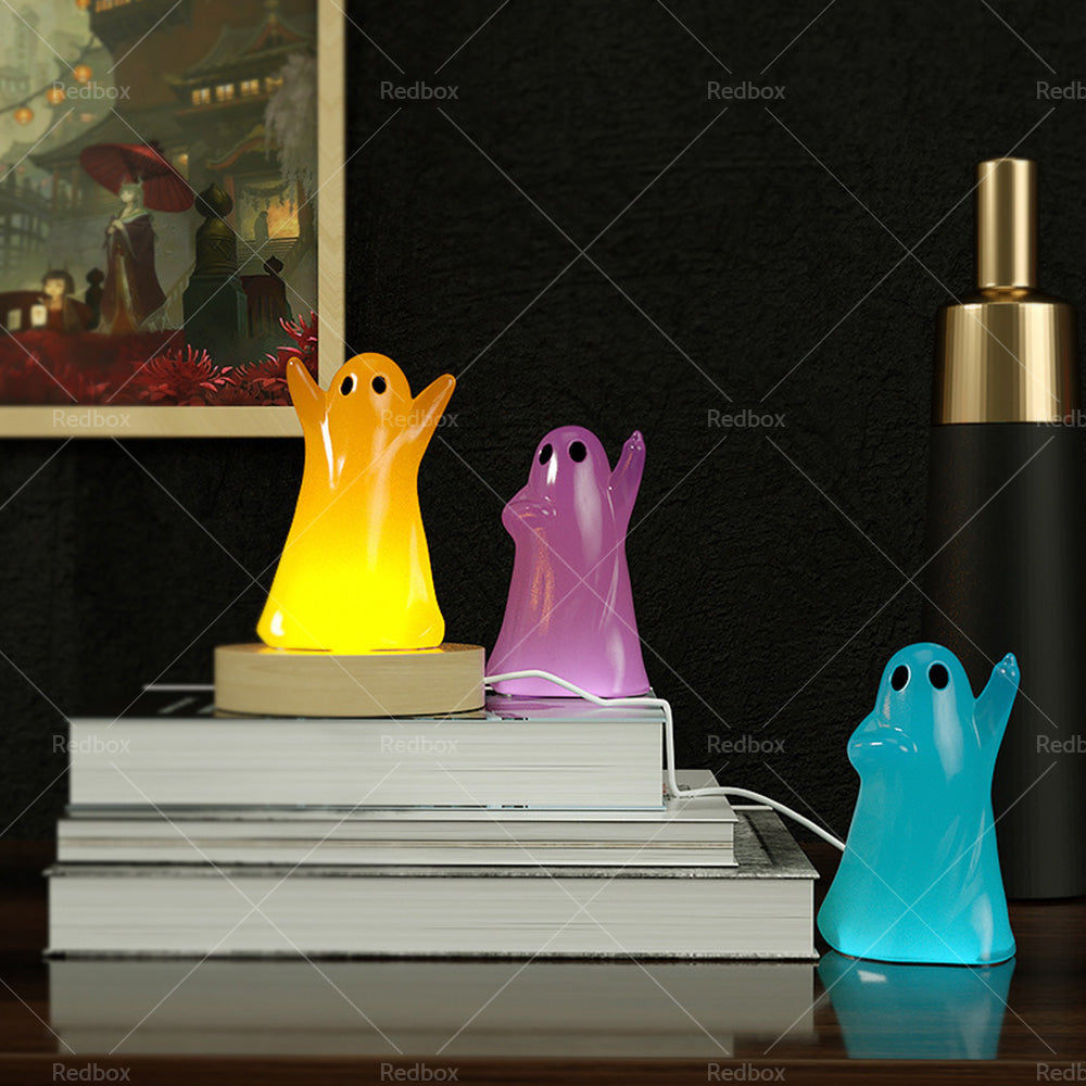 Ghost Mold Halloween Silicone With Wooden Lighted Base Suitable For DIY Resin Epoxy Casting-2