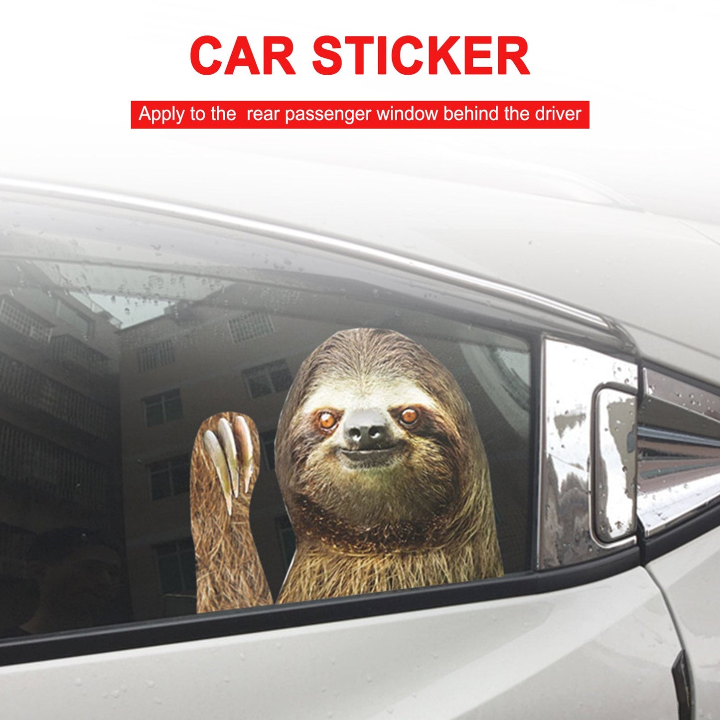 Passenger Side Car Window Sticker - Sloth Waving for Universal Fit