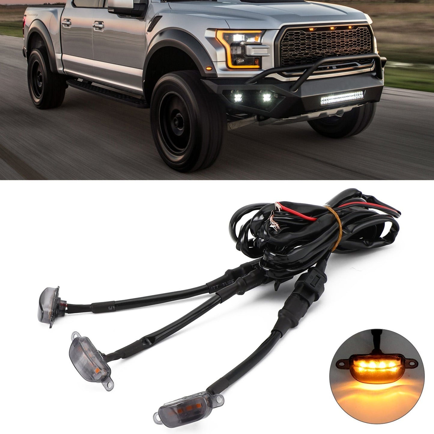 Smoked Lens Amber LED Grille Lights for Ford F-150 Raptor (2015-2020)