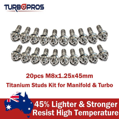 20 Pcs M8X1.25X45Mm Titanium Stud Kit for Manifold & Turbo